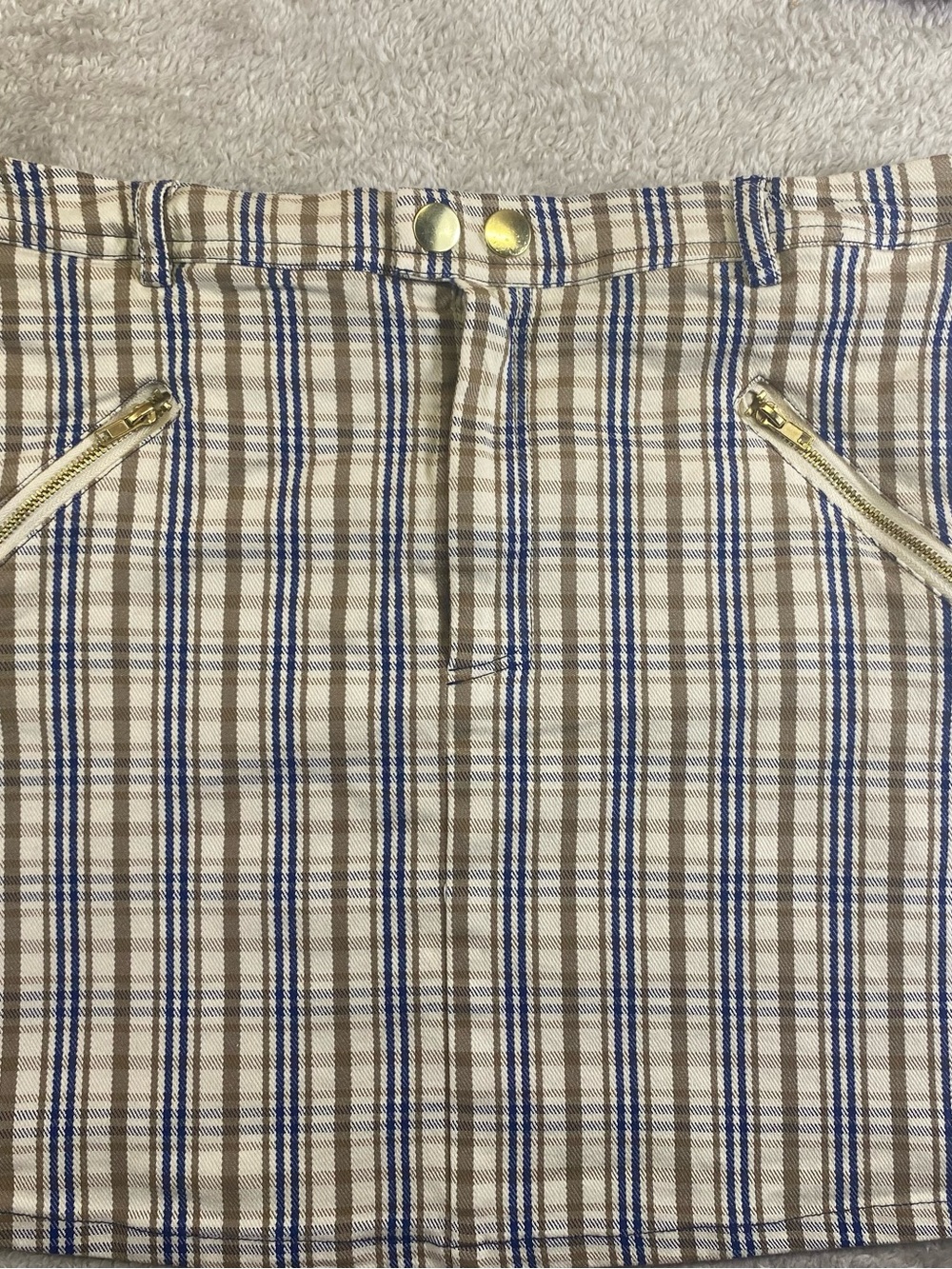 Forever 21 Plaid Mini Skirt with Gold Zipper Details - Blue & Tan size 28